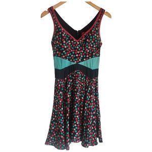 Vtg Z Spoke Zac Posen Black, Red, Green Heart Silk Mini Dress Sz 2